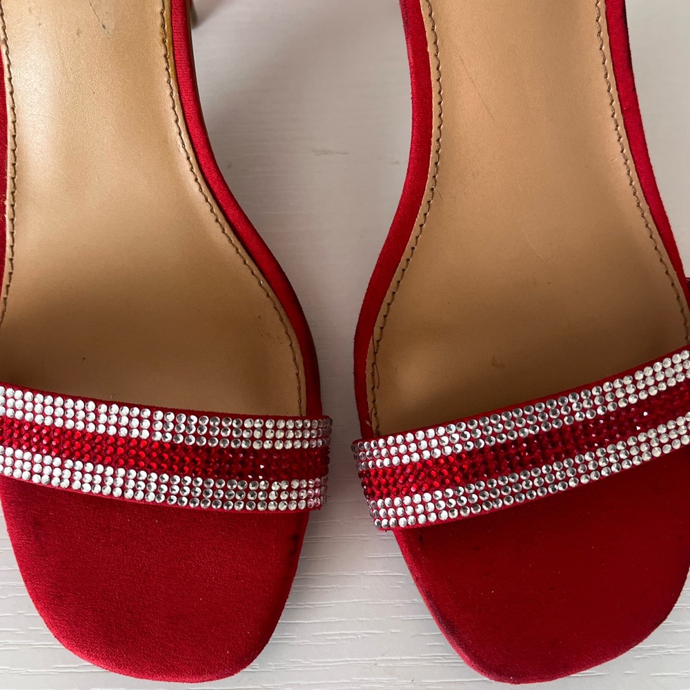 Elegant Red Women's Sandals with Rhinestone Straps